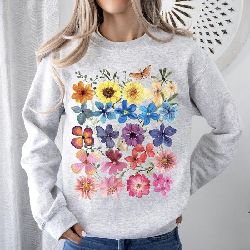 Bright Pressed Flowers Sweatshirt T-Shirts, Hoodie | WearSparks.com