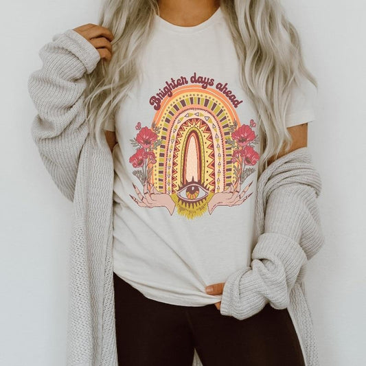 Brighter Days Ahead, Boho Retro Rainbow T-shirt, Rainbow floral evil eye T-shirt, rainbow T-shirt, rainbow mama T-shirt,...