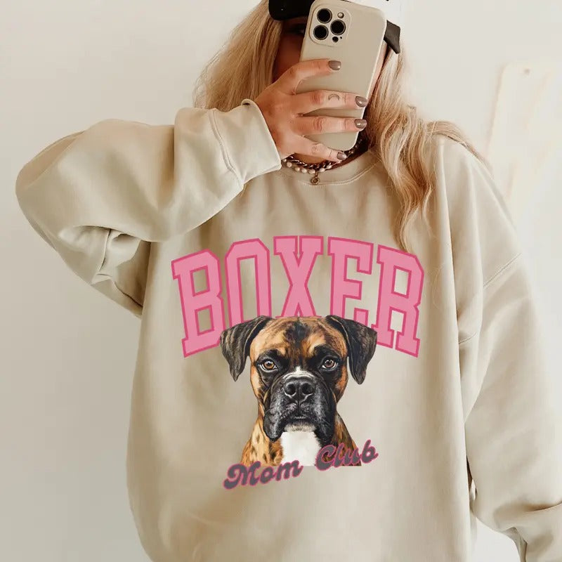 Brindle Boxer Mom Club Sweatshirt ~ Sweatshirt Unisex Apparel Relaxed Fit Printed in the USA Clothing Womenswear Casual...