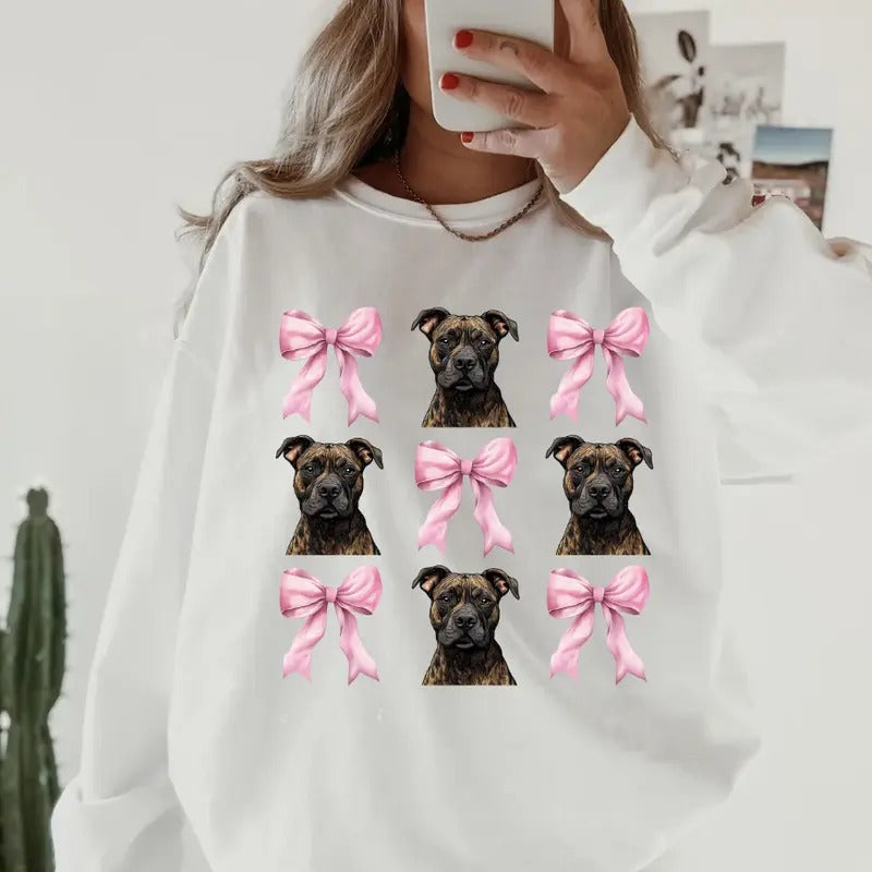 Brindle Pitbull with Bows Sweatshirt ~ Sweatshirt Unisex Apparel Relaxed Fit Printed in the USA Clothing Womenswear...