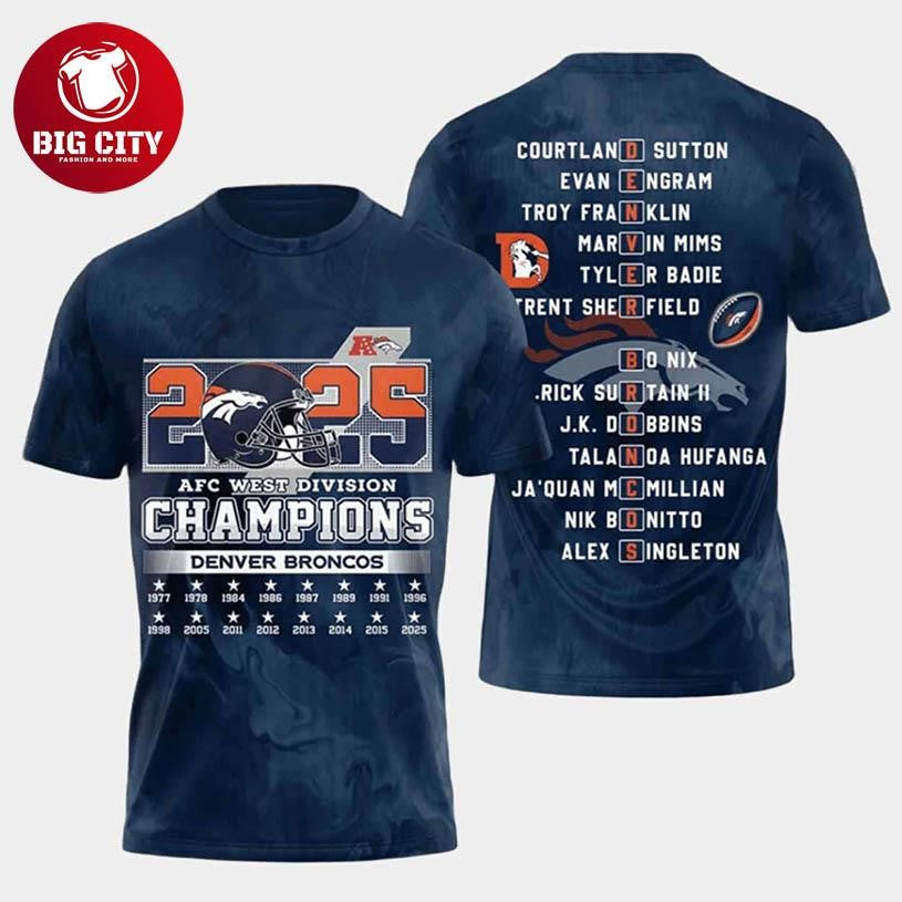 Broncos AFC West Division Champions 2025 Two Sided Shirt