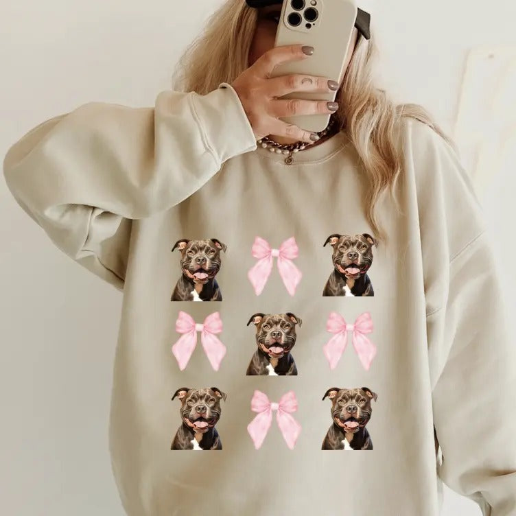 Brown Pitbull with Bows Sweatshirt ~ Sweatshirt Unisex Apparel Relaxed Fit Printed in the USA Clothing Womenswear Casual...