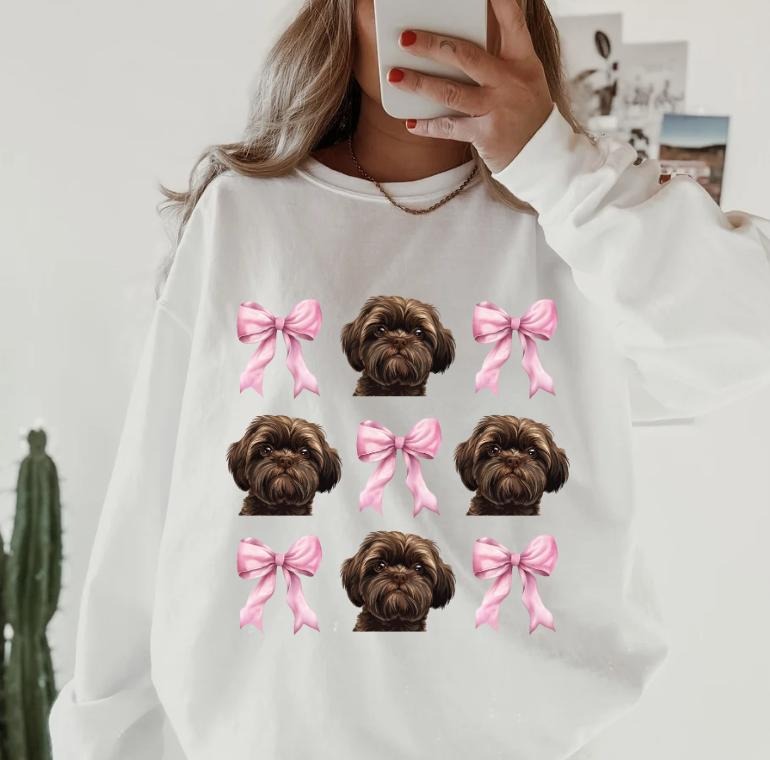 Brown Shitzu pink bows Sweatshirt,  Christmas Graphic Sweatshirt for Men and Women - Pullover, Comfortable T-Shirts, Hoodie