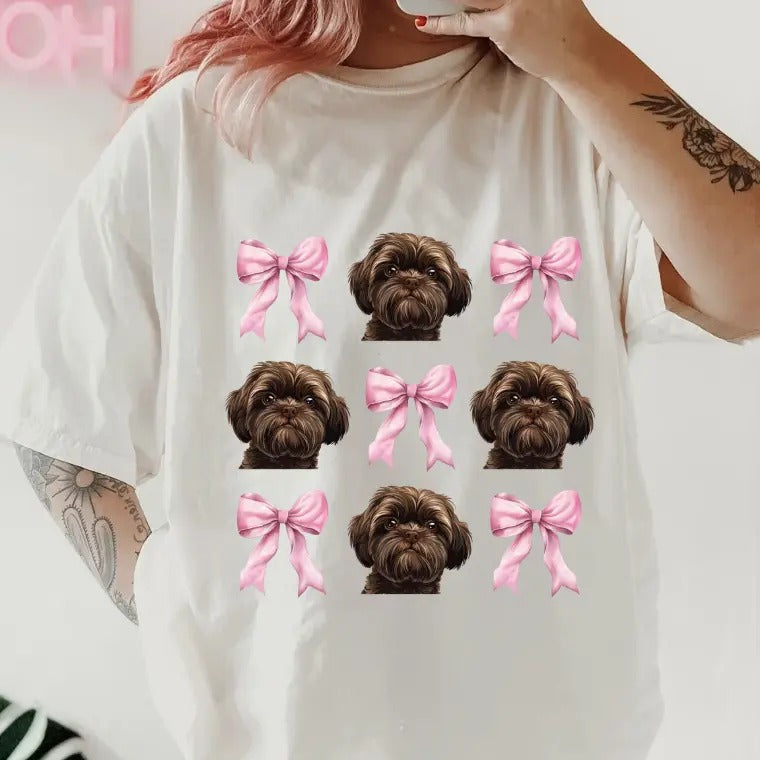 Brown shih tzu with bows Shirt ~ Unisex Apparel Relaxed Fit Printed In The USA Clothing Womenswear Casual Comfort Cotton...