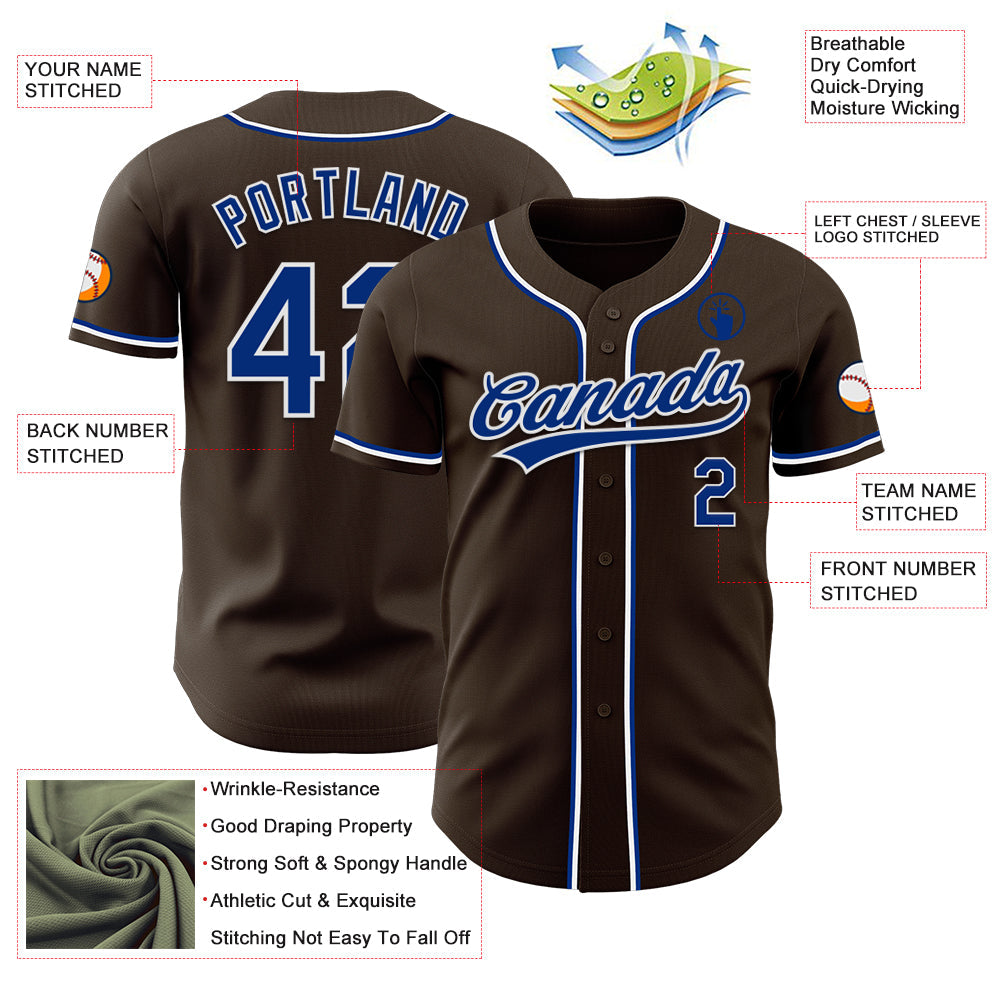 Custom Brown Royal-White Authentic Baseball Jersey