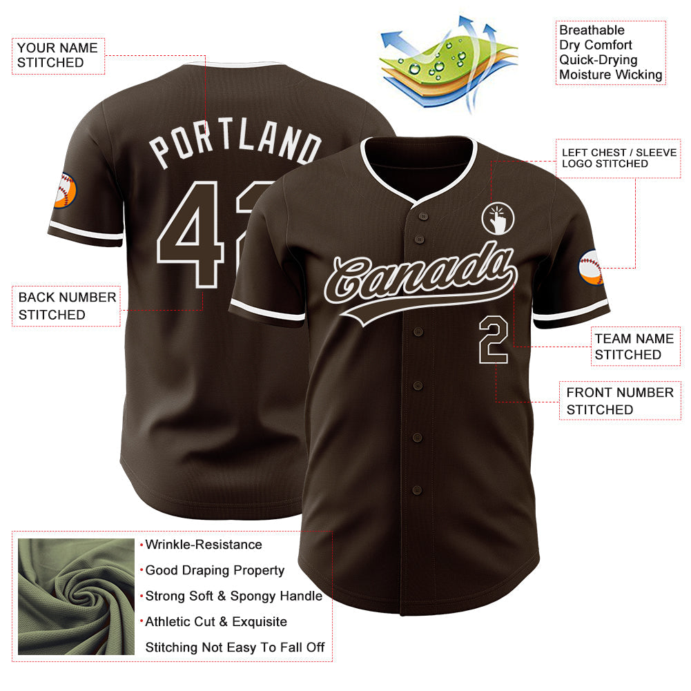 Custom Brown-White Authentic Baseball Jersey
