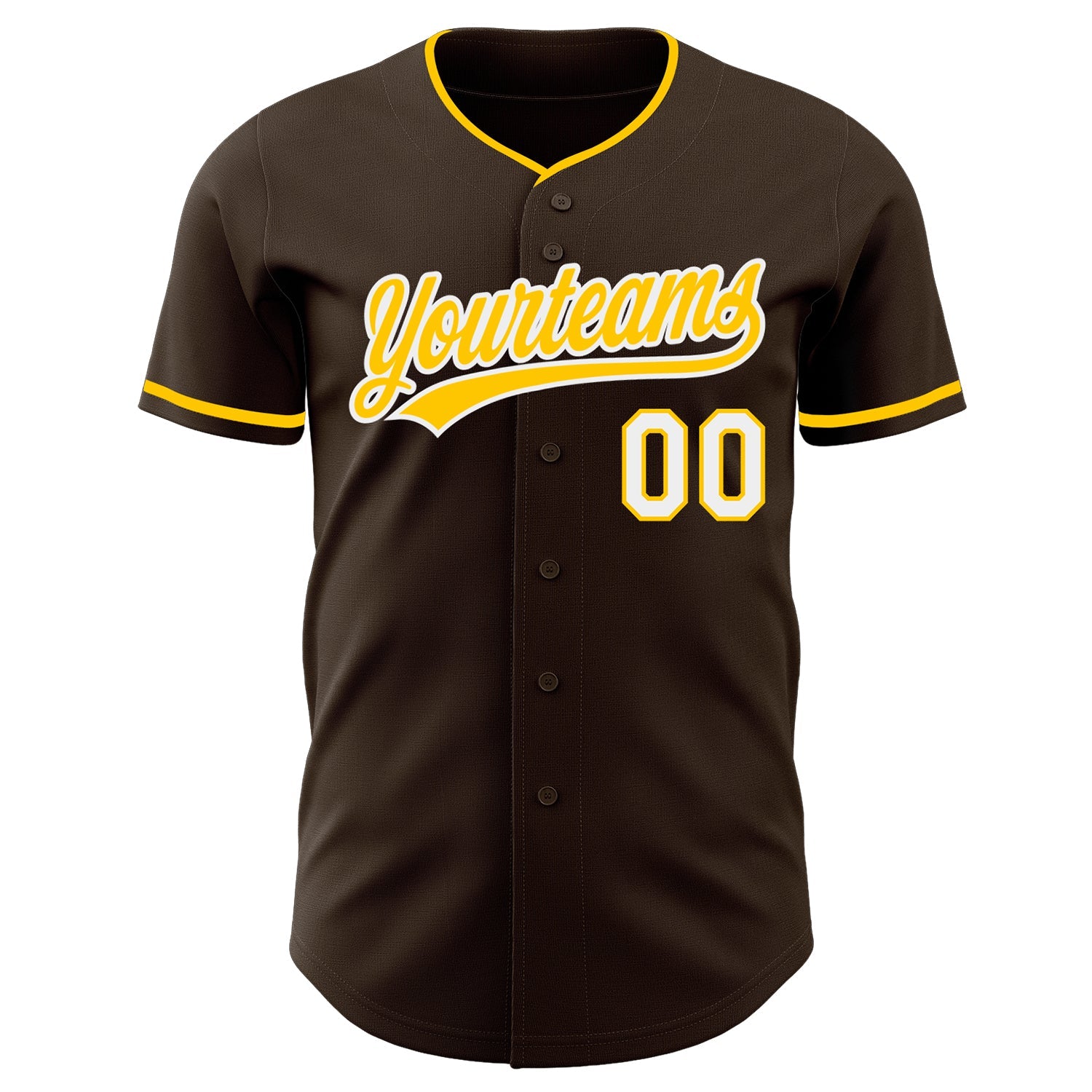Custom Brown Yellow-White Authentic Baseball Jersey