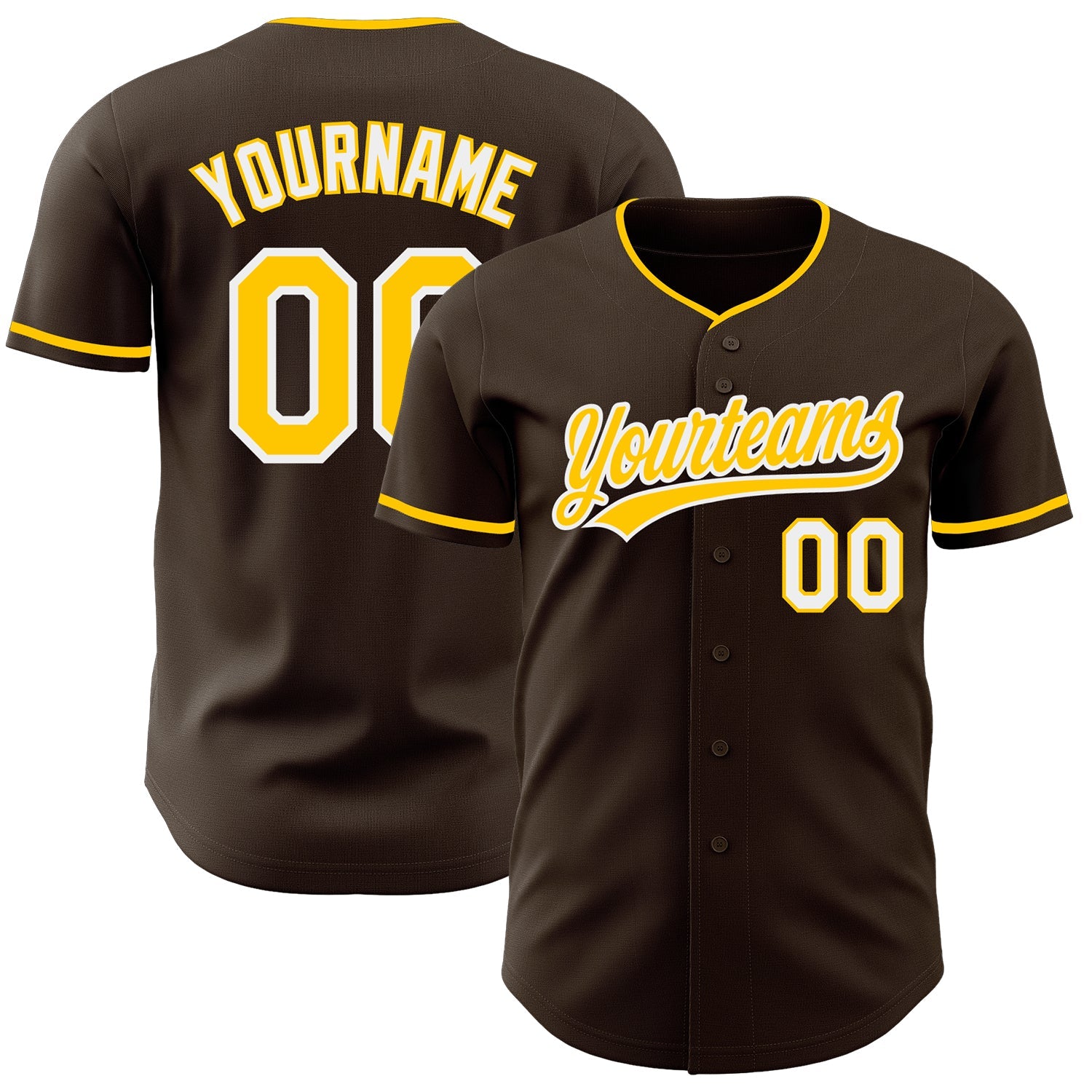 Custom Brown Yellow-White Authentic Baseball Jersey