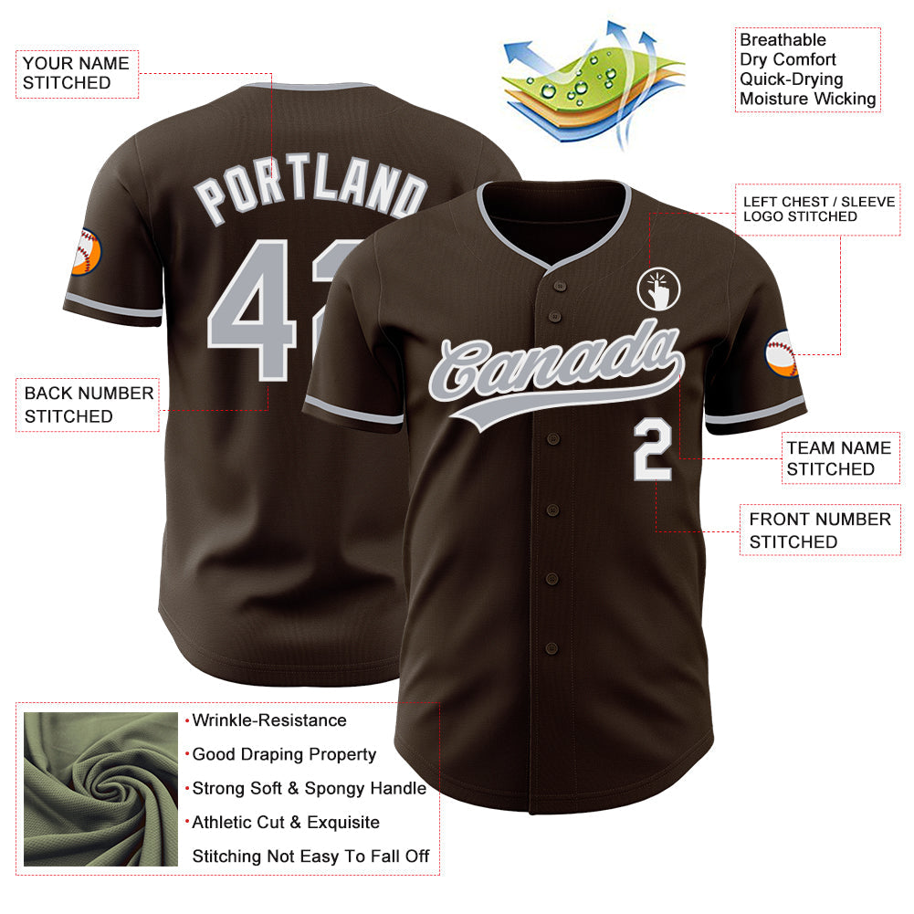 Custom Brown Gray-White Authentic Baseball Jersey