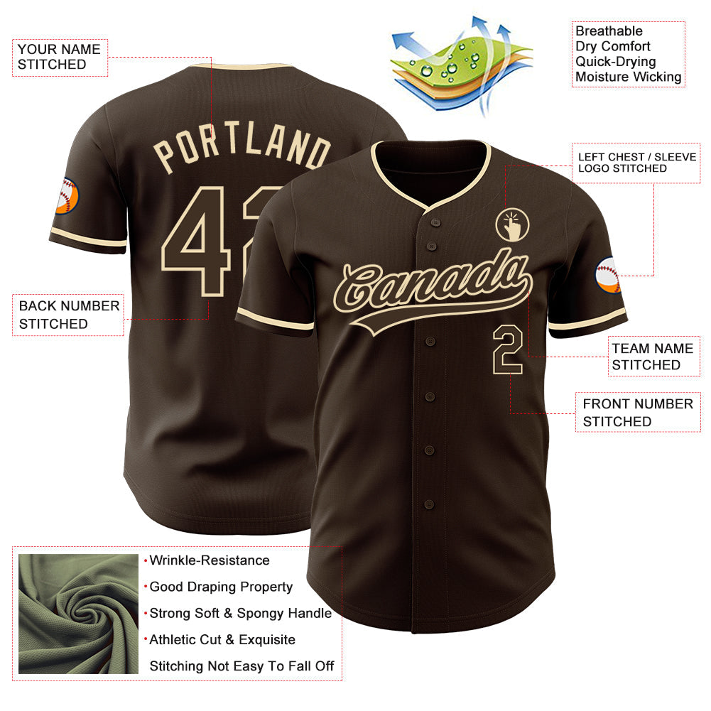 Custom Brown-Cream Authentic Baseball Jersey