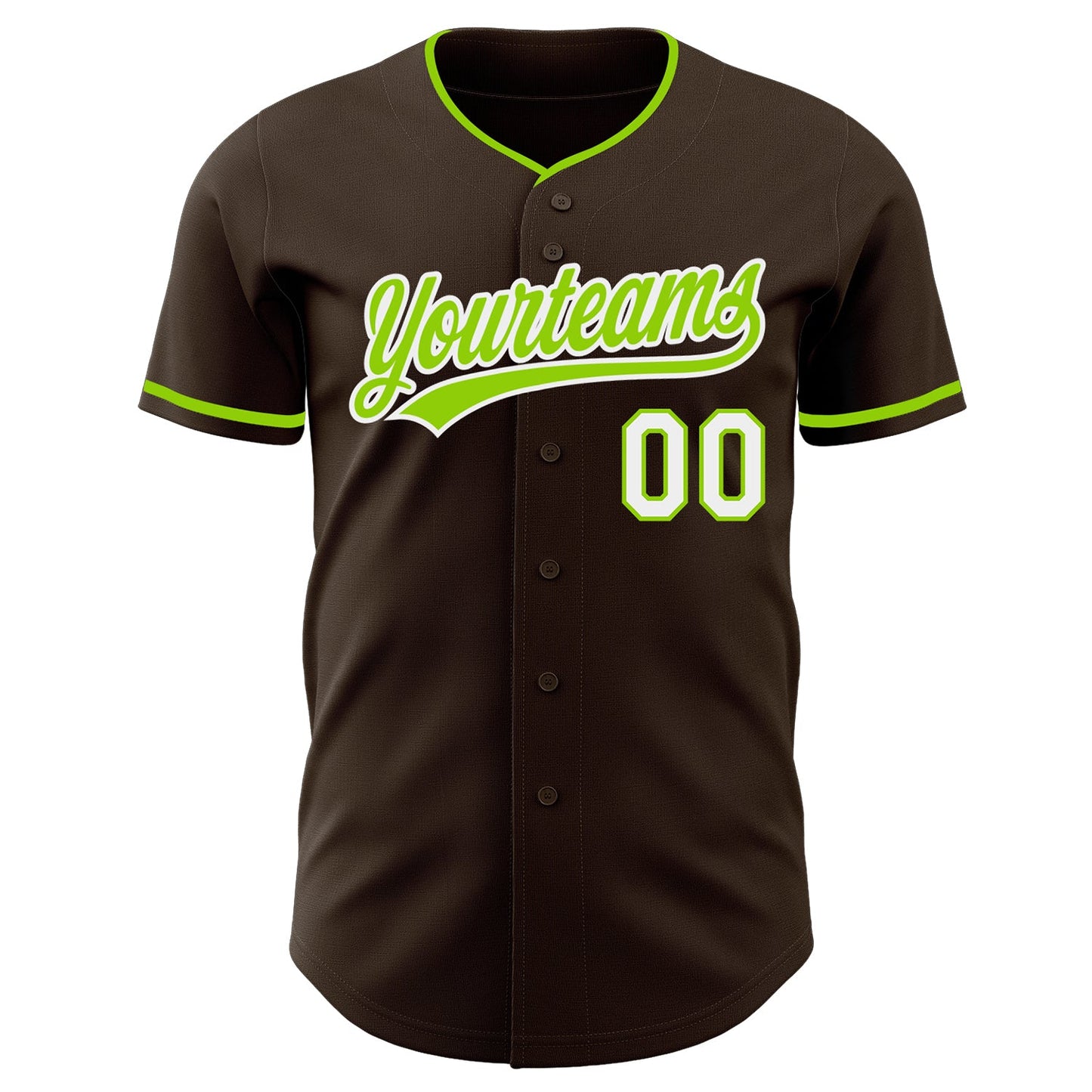 Custom Brown Neon Green-White Authentic Baseball Jersey