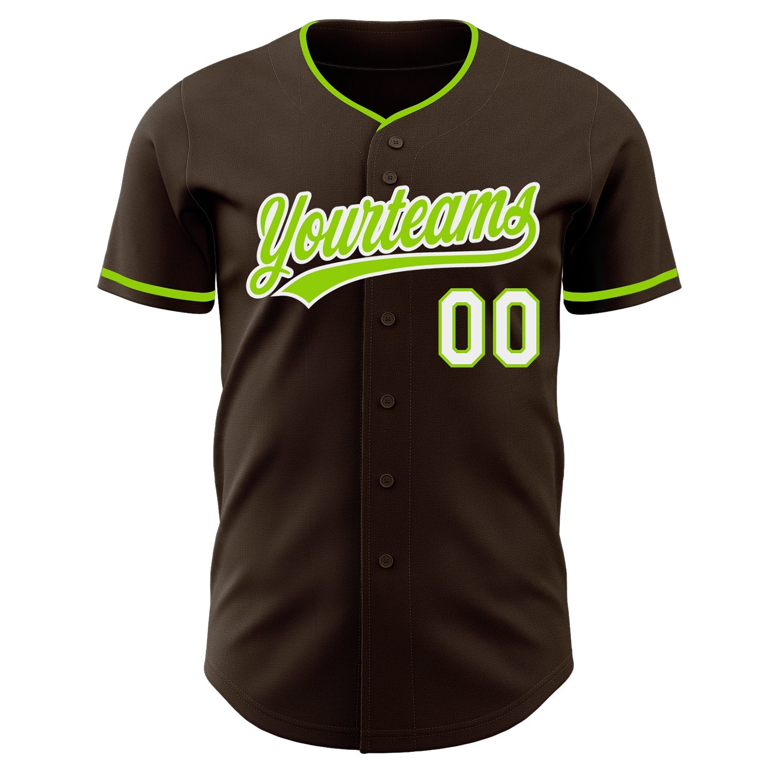 Custom Brown Neon Green-White Authentic Baseball Jersey