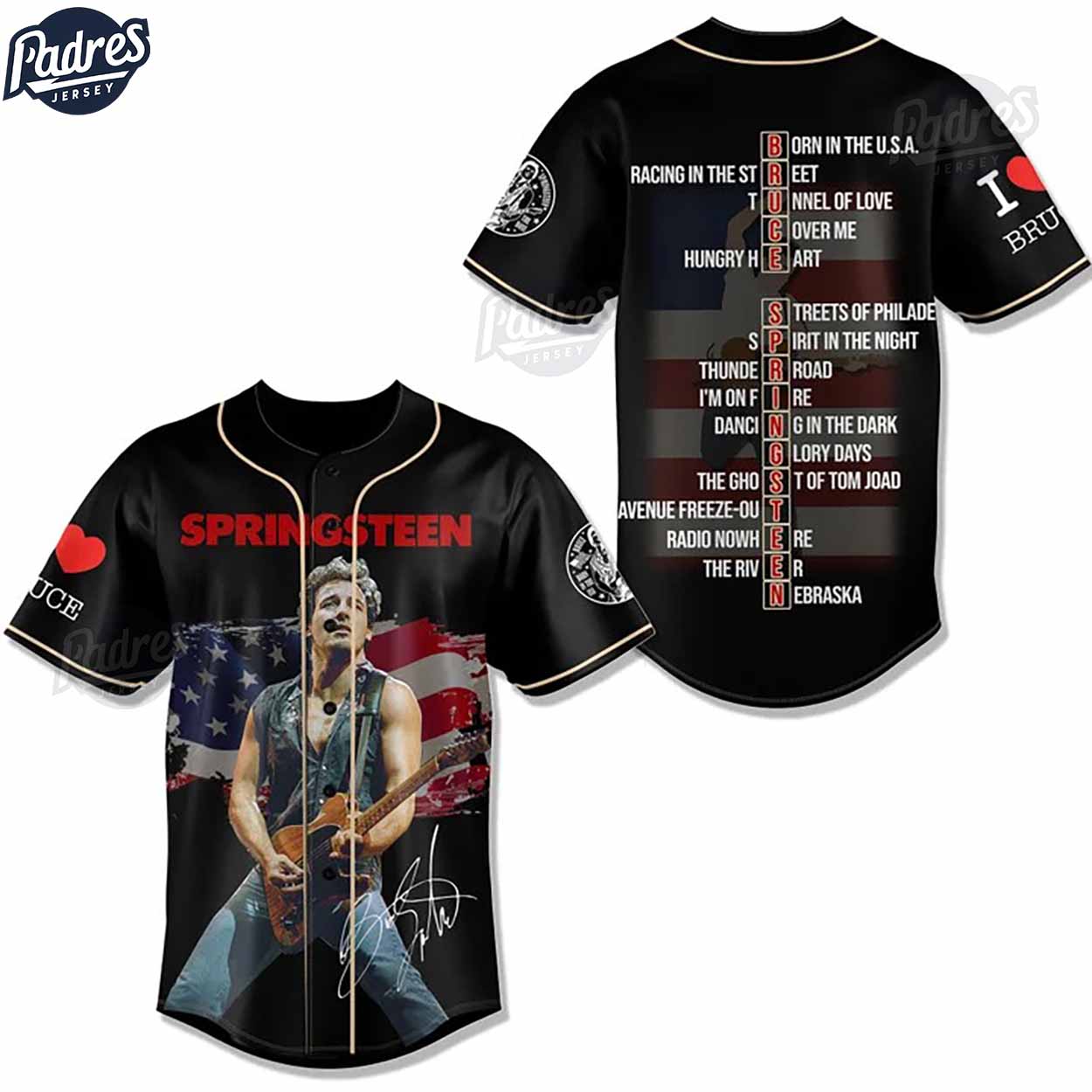 Bruce Springsteen American Flag Music Baseball Jersey - Padres Jersey Oasis: Elevate Your Baseball Style Game... (Image 2)