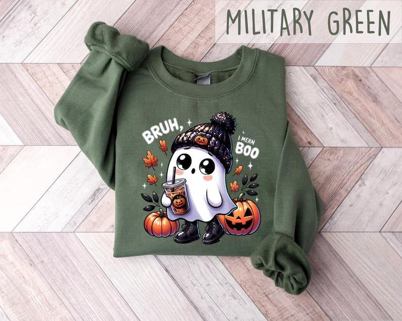 Bruh I Mean Boo, Cute Ghost Sweater, Ghost Halloween Sweater Drinking, Ghost Shirt, Halloween Party Sweater, Halloween...
