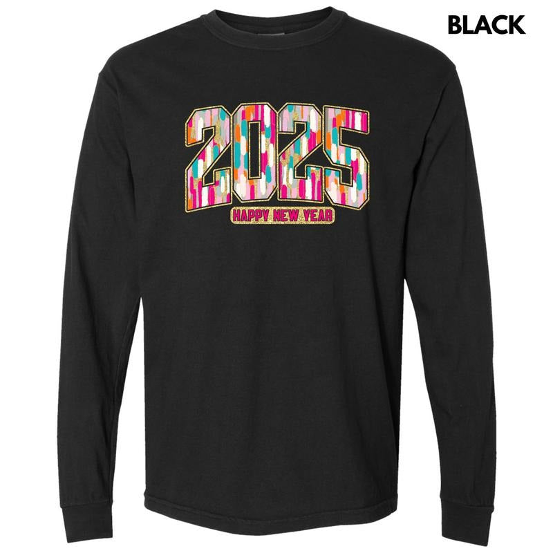 Brushstroke 2025 New Year Long Sleeve Comfort Colors T-Shirt 'NLB' Hoodie, Sweatshirt | WearSparks.com