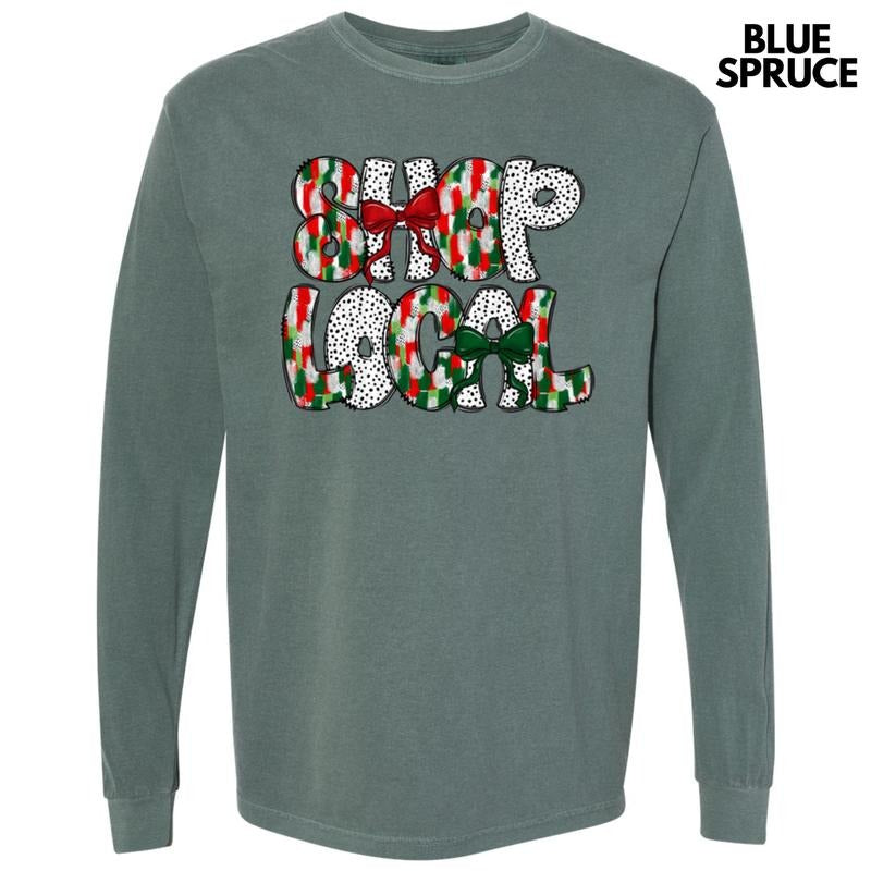 Brushstroke Shop Local Holiday Long Sleeve Comfort Colors T-Shirt Hoodie, Sweatshirt | WearSparks.com
