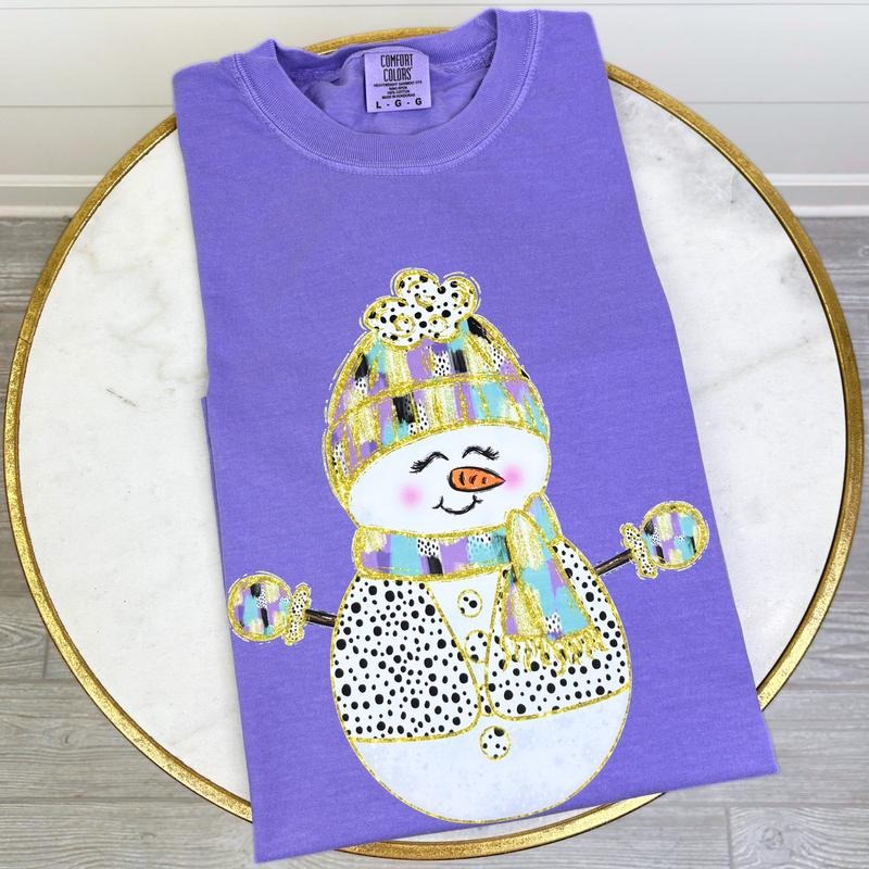 Brushstroke Snowman Purple Comfort Colors T-Shirt Hoodie, Sweatshirt | WearSparks.com