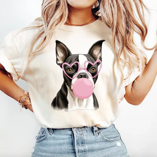 Bubble gum Boston Terrier Shirt~ Unisex Apparel Relaxed Fit Printed In The USA Clothing Womenswear Casual Comfort Cotton...