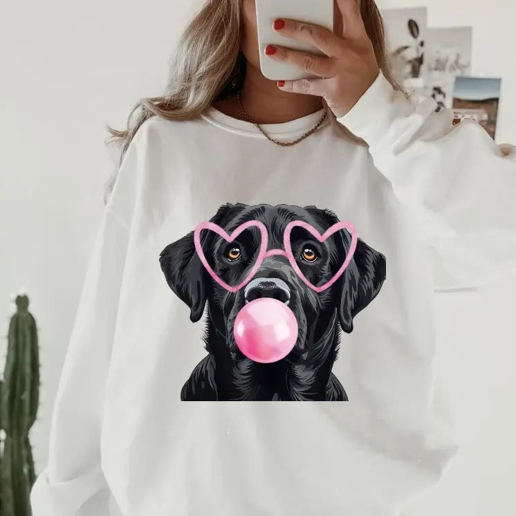 Bubblegum Black Lab Crewneck ~ Sweatshirt Unisex Apparel Relaxed Fit Printed in the USA Clothing Womenswear Casual and...