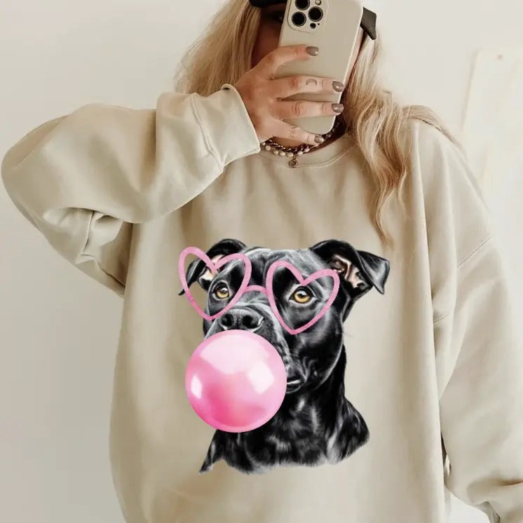 Bubblegum Black Pitbull Sweatshirt ~ Sweatshirt Unisex Apparel Relaxed Fit Printed in the USA Clothing Womenswear Casual...