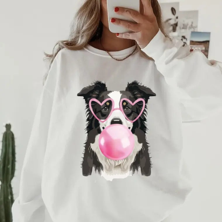 Bubblegum Border collie Crewneck ~ Sweatshirt Unisex Apparel Relaxed Fit Printed in the USA Clothing Womenswear Casual...