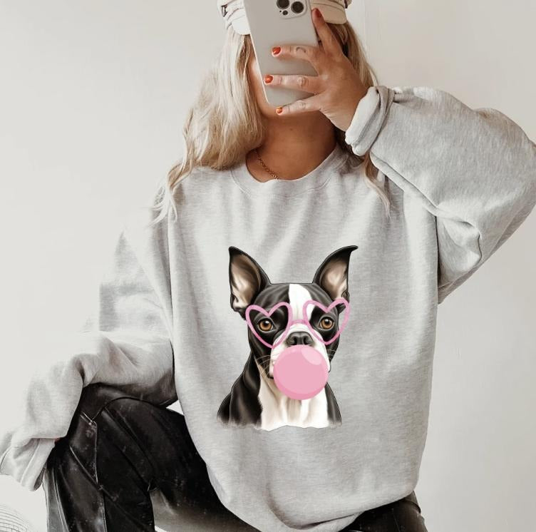 Bubblegum Boston Terrier Sweatshirt ~ Sweatshirt Unisex Apparel Relaxed Fit Printed in the USA Clothing Womenswear Casual...