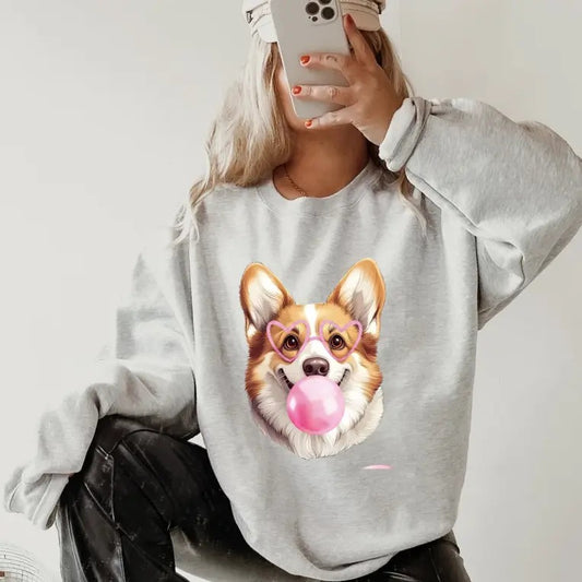 Bubblegum Corgi Crewneck ~ Sweatshirt Unisex Apparel Relaxed Fit Printed in the USA Clothing Womenswear Casual and...