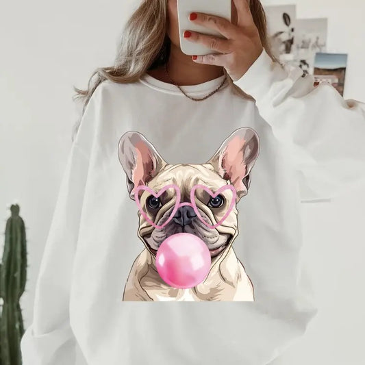 Bubblegum FRENCH BULLDOG Crewneck ~ Sweatshirt Unisex Apparel Relaxed Fit Printed in the USA Clothing Womenswear Casual...