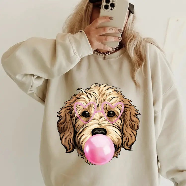 Bubblegum Golden Doodle Crewneck ~ Sweatshirt Unisex Apparel Relaxed Fit Printed in the USA Clothing Womenswear Casual...