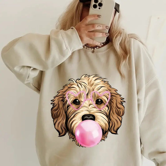 Bubblegum Golden Doodle Crewneck ~ Sweatshirt Unisex Apparel Relaxed Fit Printed in the USA Clothing Womenswear Casual...