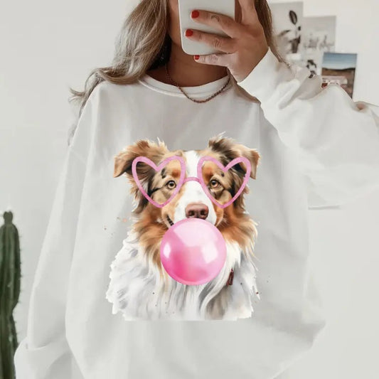 Bubblegum Red Australian Shepherd Sweatshirt ~ Sweatshirt Unisex Apparel Relaxed Fit Printed in the USA Clothing...