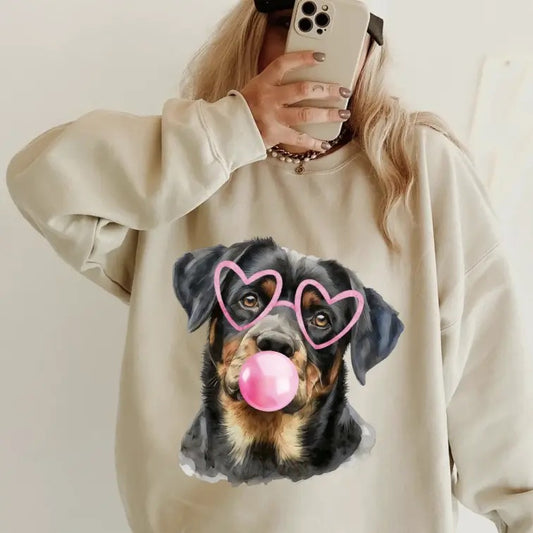 Bubblegum Rottweiler Crewneck ~ Sweatshirt Unisex Apparel Relaxed Fit Printed in the USA Clothing Womenswear Casual and...