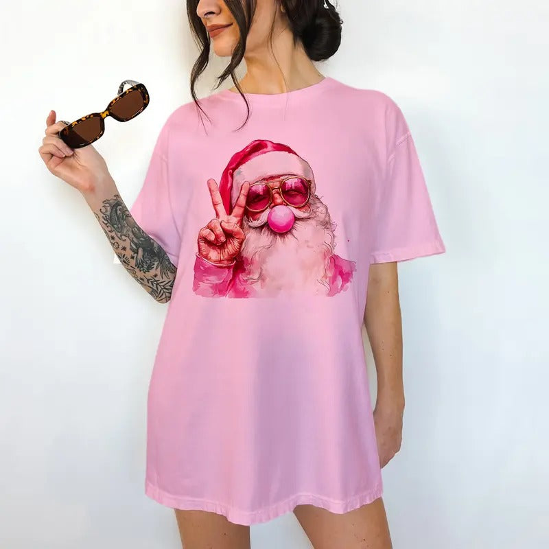Bubblegum Santa- T-Shirt -  Print is Sublimation, Unisex Non-Fitted, Funny Graphic, Gift Idea, Relaxed Fit, Casual...