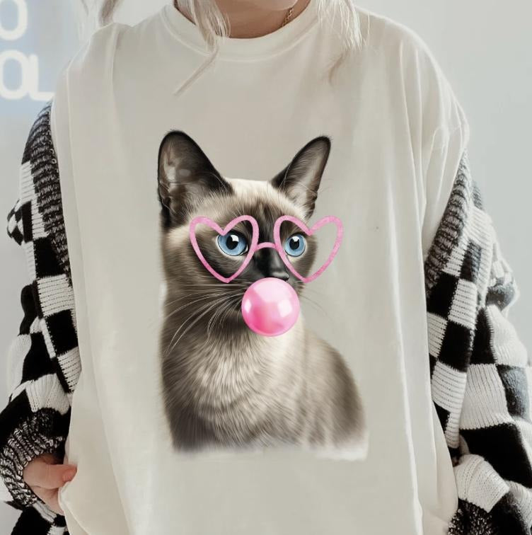 Bubblegum Siamese Cat Shirt ~ Unisex Apparel Relaxed Fit Printed In The USA Clothing Womenswear Casual Comfort Cotton Top...