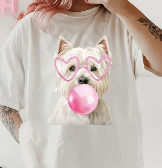 Bubblegum Westie Dog Shirt ~ Unisex Apparel Relaxed Fit Printed In The USA Clothing Womenswear Casual Comfort Cotton Top...