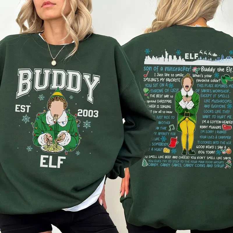Buddy Elf Christmas Sweatshirt, Buddy Elf Est 2003 Tee Shirt, Elf Movie Xmas Sweater, Xmas Classic Movie 90s Shirt,...