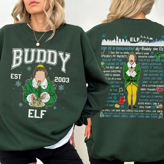 Buddy Elf Christmas Sweatshirt, Buddy Elf Est 2003 Tee Shirt, Elf Movie Xmas Sweater, Xmas Classic Movie 90s Shirt,...