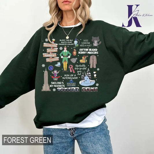 Buddy Elf Holiday Guide Sweatshirt, Christmas Elf Movie Sweater, Christmas Movie Sweater, Funny Xmas Christmas Movie Tee...