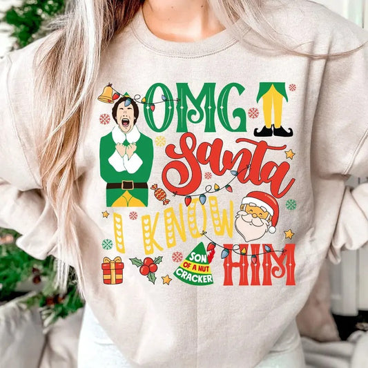 Buddy Elf OMG Santa I Know Him Sweatshirt, Elf Christmas Movie Tee Shirt, Buddy The Elf Xmas Sweater, Gift For Christmas...