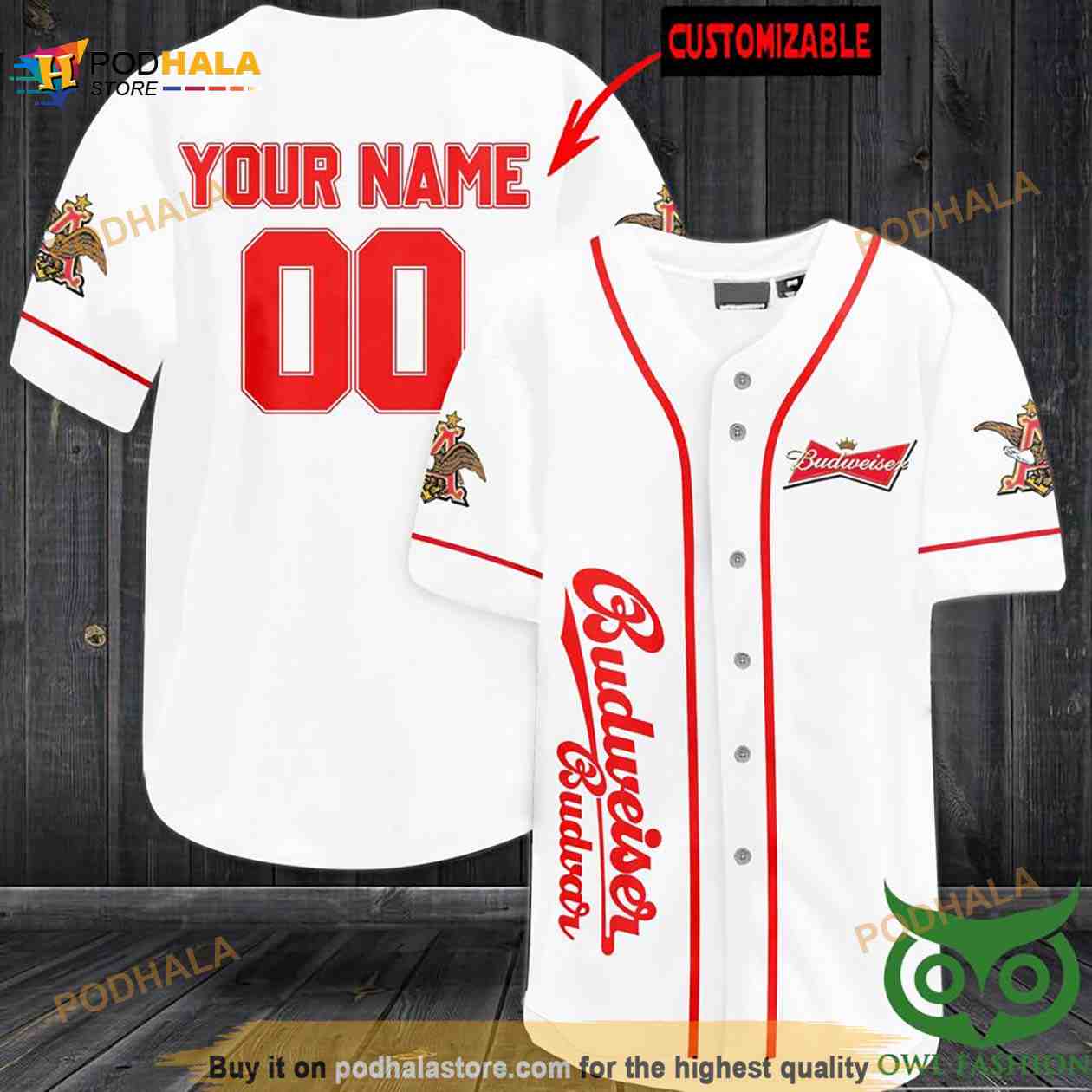 Budweiser Budvar Personalized Gift, Custom Name Number 3D Baseball Jersey Shirt