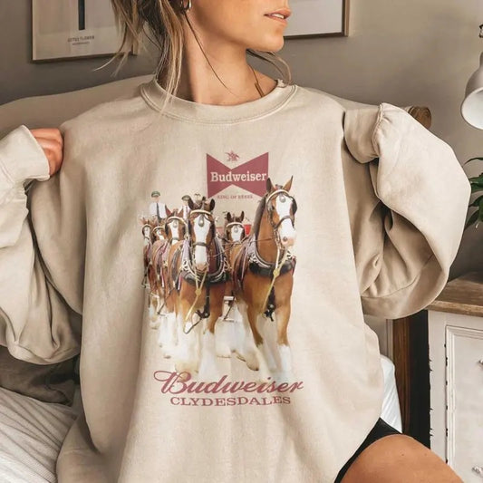Budweiser Clydesdales Tri- Blend T-Shirt gift Printed Summer T-shirt Sweatshirt Hoodie for Women Lady