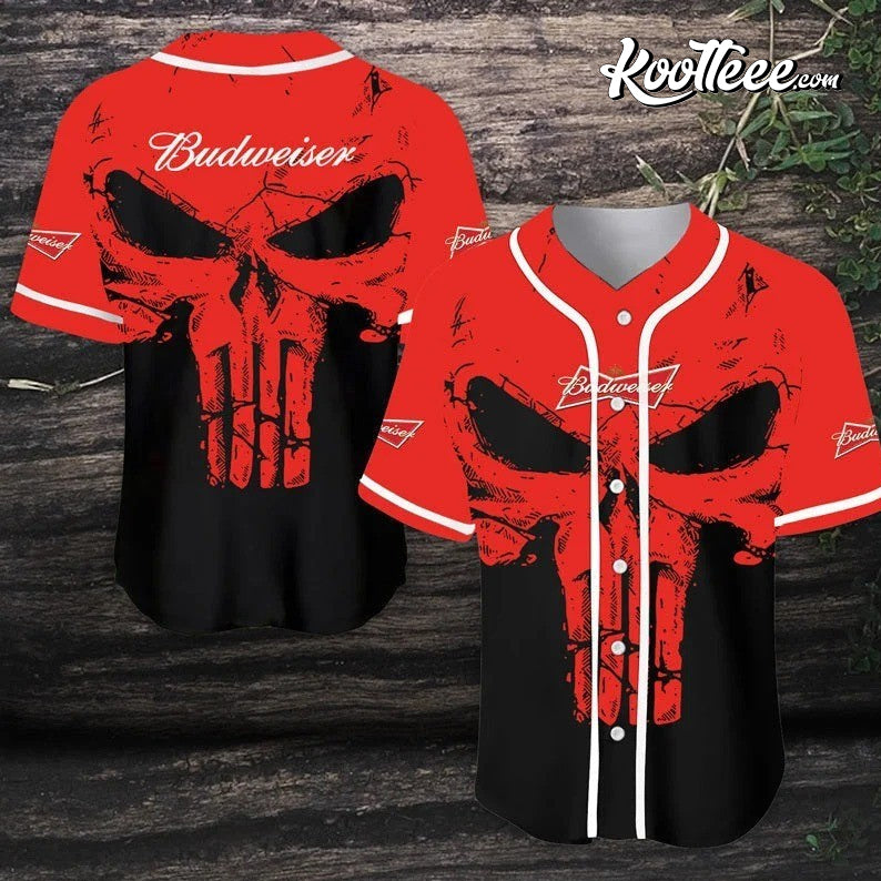 Budweiser Crazy Red Skull For Beer Lovers Baseball Jersey