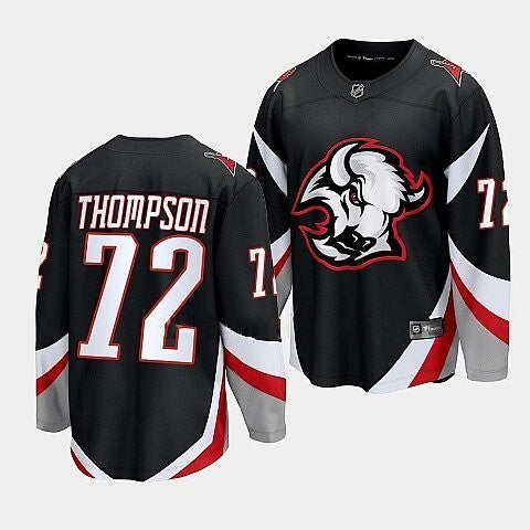 Buffalo Sabres #72 Tage Thompson black goathead alternate premier jersey