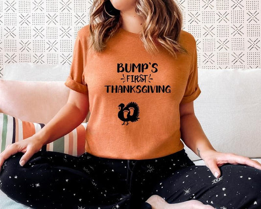 Bump's First Thanksgiving Shirt, Fall Pregnancy Announcement T-Shirt, Baby Reveal Gift Tee, New Mom To Be Shirt, Funny...