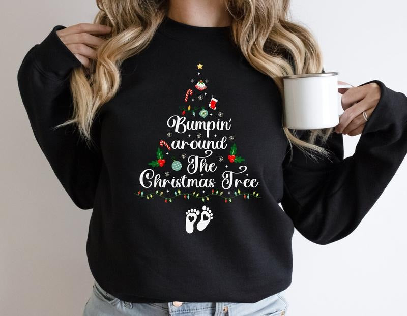 Bumpin' around the Christmas tree, Pregnancy Christmas Sweater, Christmas Sweatshirt, Baby Reveal Shirt, Christmas...