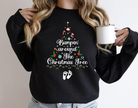 Bumpin' around the Christmas tree, Pregnancy Christmas Sweater, Christmas Sweatshirt, Baby Reveal Shirt, Christmas...