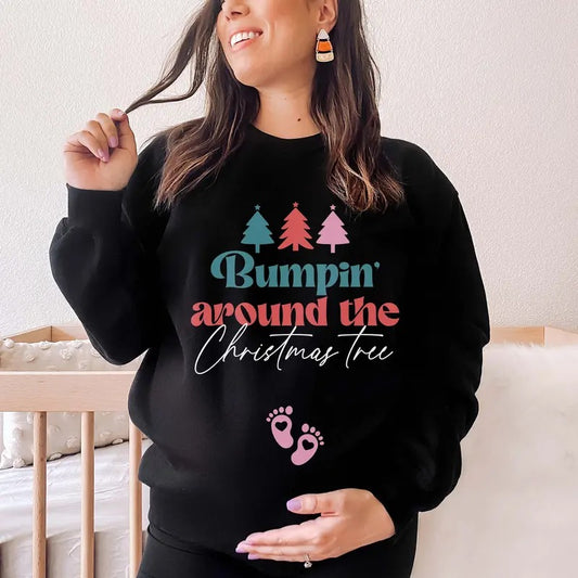 Bumpin Around the Christmas Tree Pregnancy Announcement Sweatshirt XMas Maternity Sweater Holiday Gender Reveal Jumper...