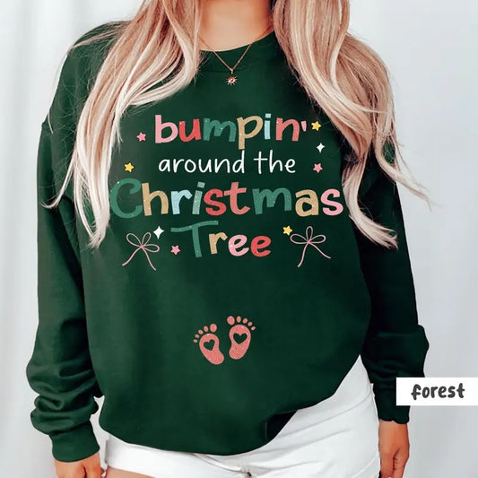 Bumpin Around the Christmas Tree, Funny Pregnancy Announcement Shirt, Christmas Maternity Shirt, Funny Xmas Baby Reveal,...