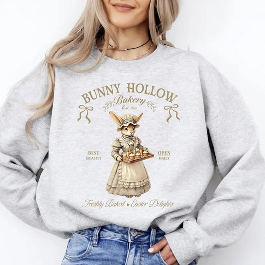 Bunny Hollow Bakery, Adorable, Easter, Bunny, Jesus, Rabbit, Holiday Sweatshirt, Crew Neck, Women's, Crewneck T-Shirts,...