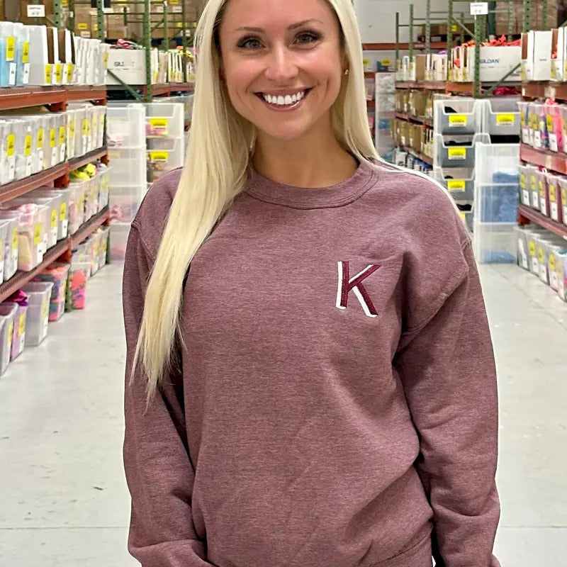 Burgundy Embroidered Initial Sweatshirt (S-XL) T-Shirts, Hoodie | WearSparks.com